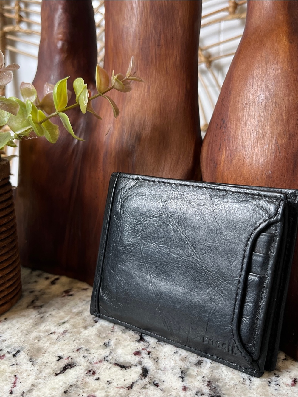 Fossil Men's Black Leather Money Clip Wallet